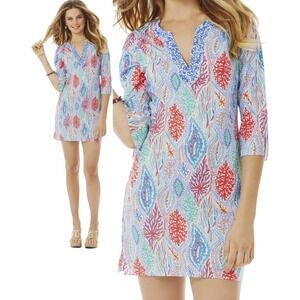 Lilly Pulitzer Courtney Tunic Dress Medium Let Minnow Beaded Shift Cotton Resort